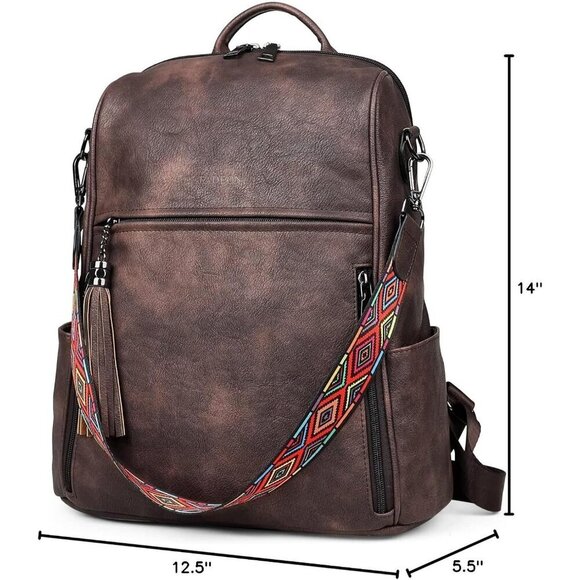 Women\'s 1 Coffee Brown Retro Style Designer Travel Backpack Purses Shoulder Bag